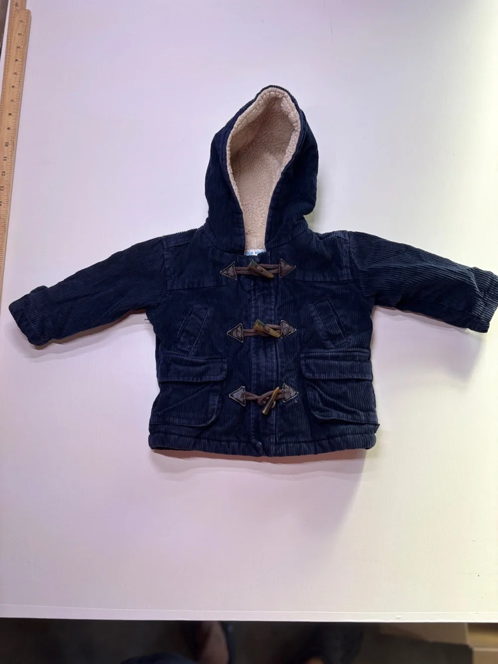 Old Navy Baby 6-12M Navy Corduroy Sherpa Lined Hooded Toggle Jacket